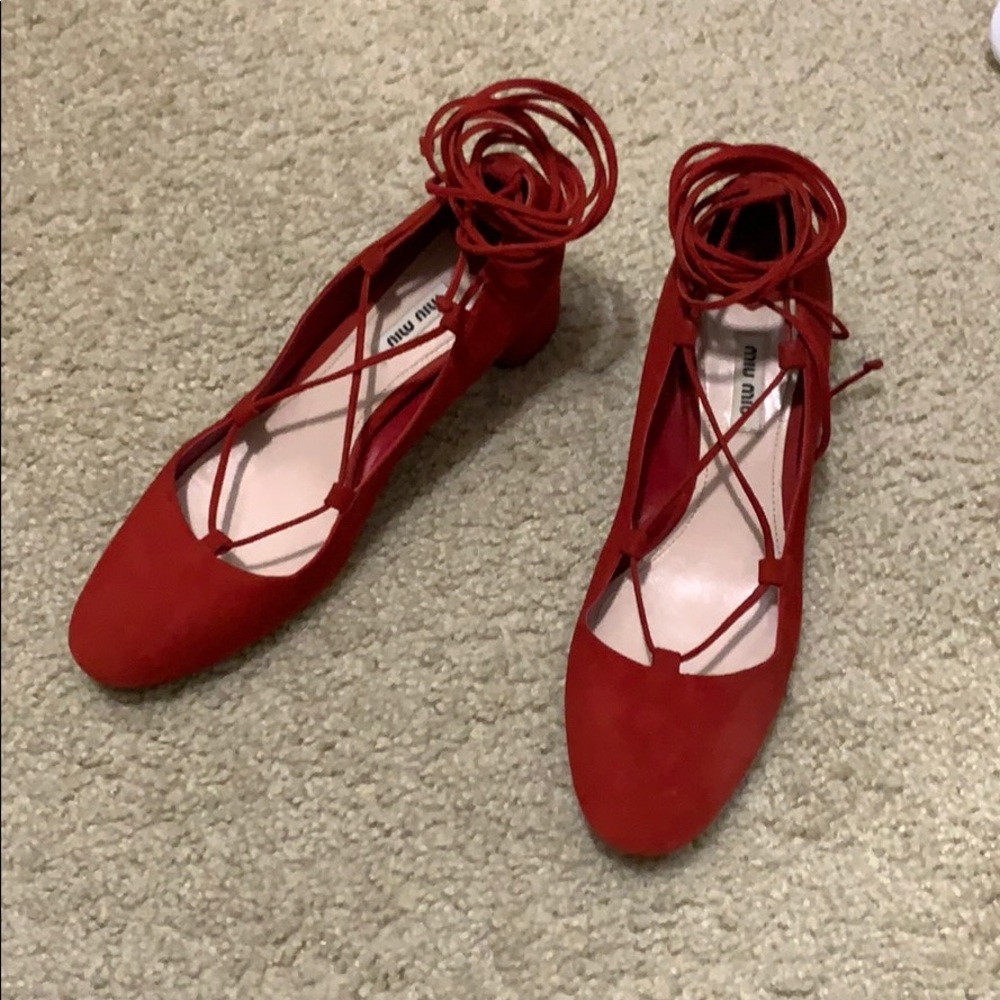 Miumiu ballet mid heel strap pumps shoes size10 👠